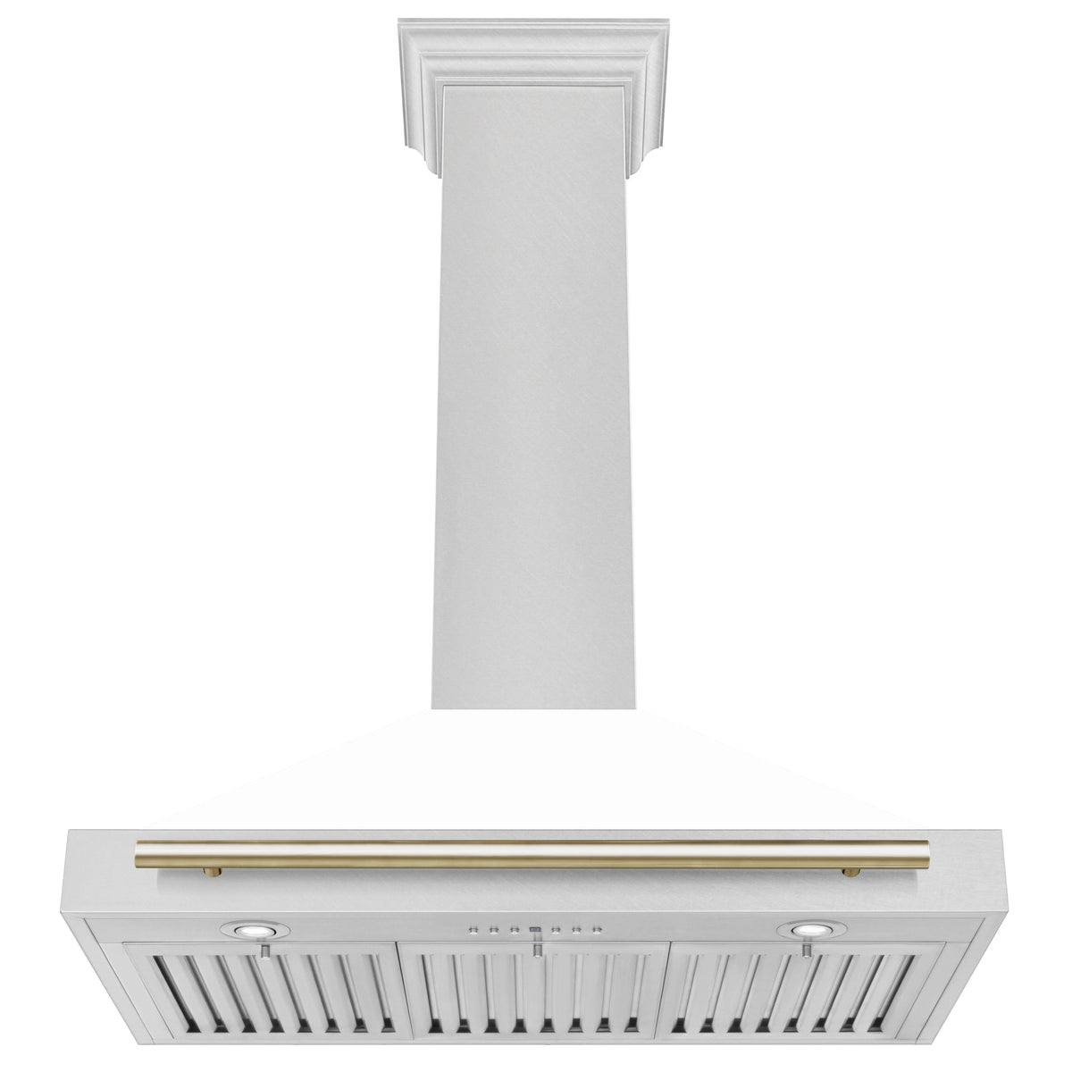ZLINE 36" Autograph Edition DuraSnow Stainless Steel Range Hood with White Matte Shell and Gold Handle