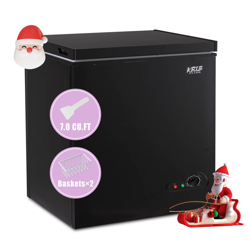 Krib B 3.5 Cu.Ft Chest Freezer with 7 Gears Temperature Adjustment, Deep Compact Freezer with a Removable Basket, Suitable for Kitchen, Garage, Basement, Black