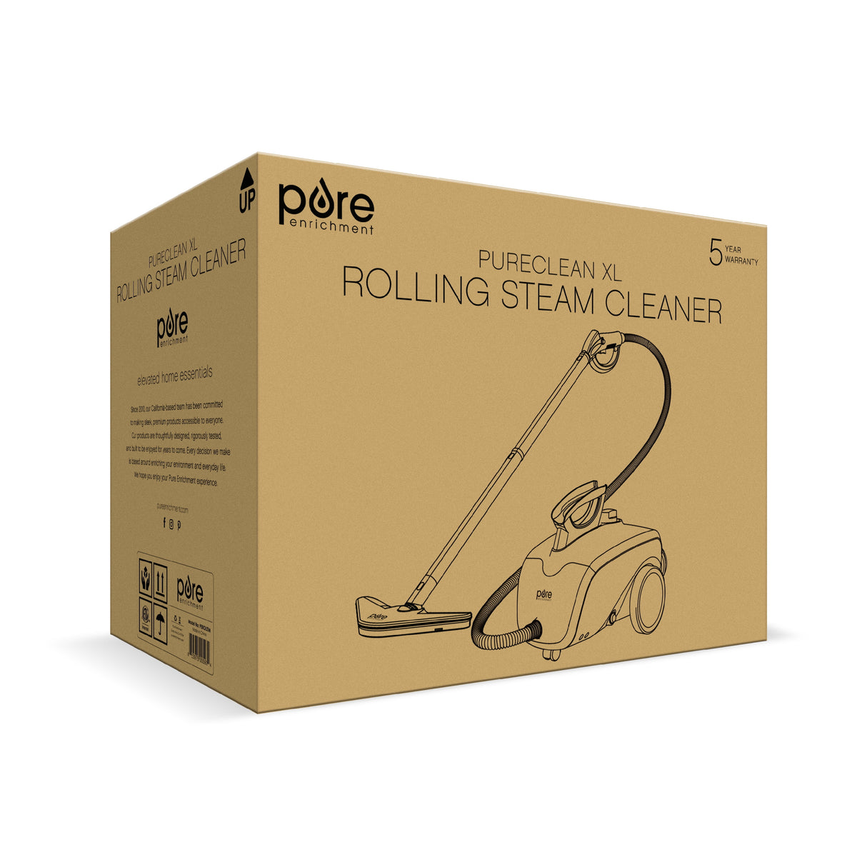 Pure Enrichment PureClean XL Rolling Steam Cleaner - Multi-Purpose Chemical-Free Steam Cleaner with 18 Accessories for Deep Cleaning Floors, Tiles, Grout, Windows, Grills, Ovens, and Vehicles