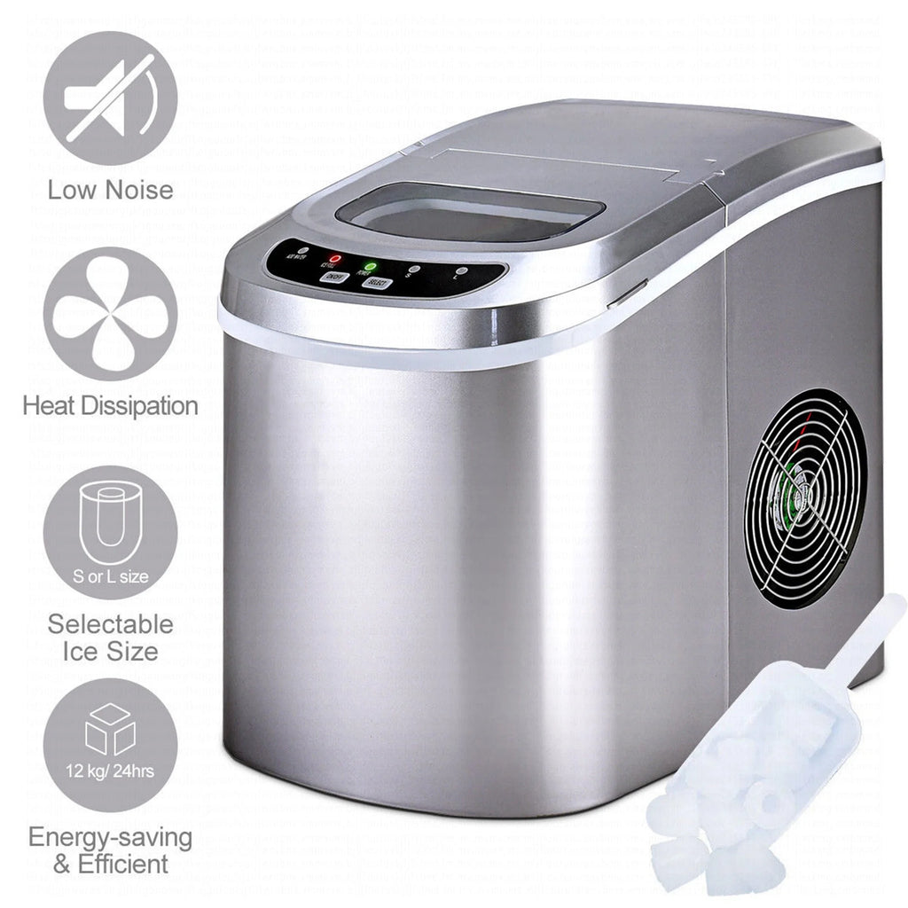Costway Silver Portable Compact Electric Ice Maker Machine Mini Cube 26lb/Day