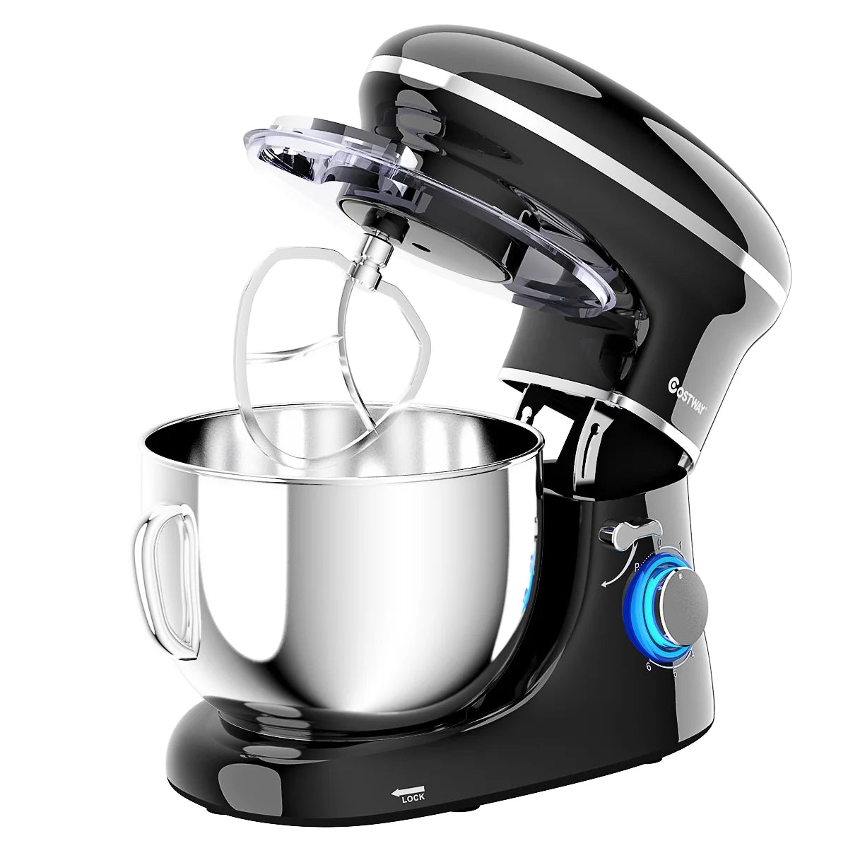 Costway 6.3 QT Tilt-Head Food Stand Mixer 6 Speed 660W wIth Dough Hook, Whisk & Beater Black