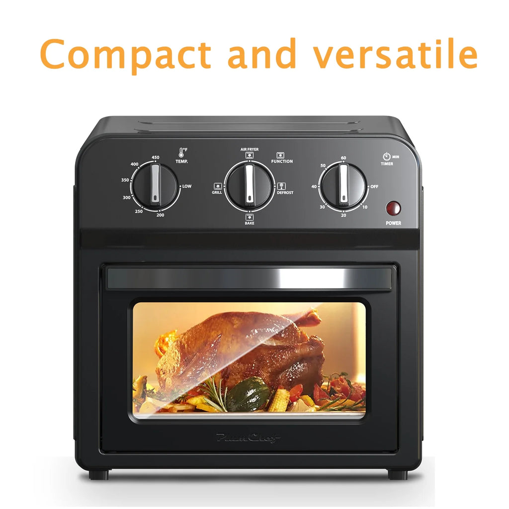 Plum Chef 13QT Air Fryer Toaster Oven Combo, 7-in-1 Multifunctional Countertop Oven with 360�� Hot Air Circulation for Healthy Oil-Free Cooking, Family Size, Stainless Steel, Silver