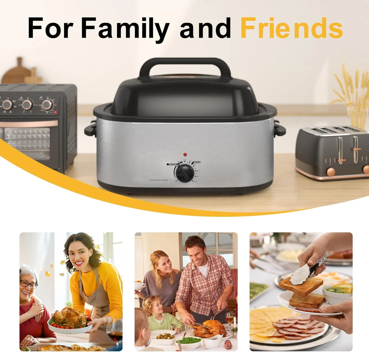 20 Quart Electric Roaster Oven, Turkey Roaster Electric, Roaster Oven Buffet, Selfbasting Lid, Removable Pan, Full-Range Temperature Control Cool-Touch Handles, Turkey Roaster, Black