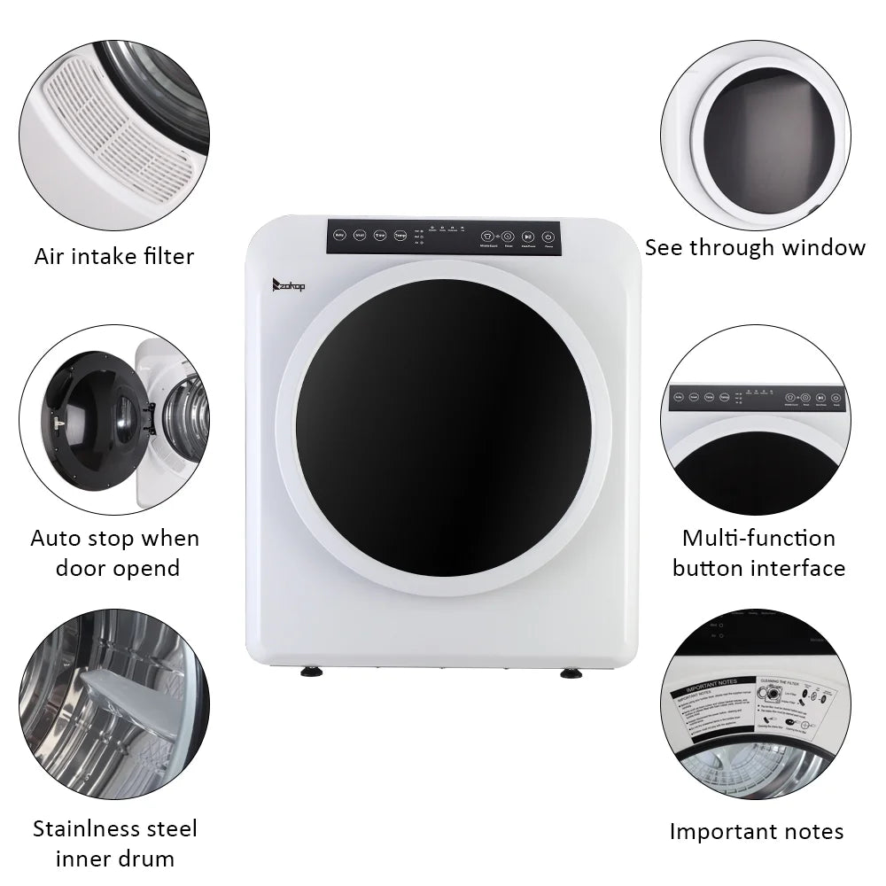 BAYUELSWU 3.5 Cu.Ft Portable Clothes Dryer, 1300W Clothes Dryer with Stainless Steel Tub, Front Load Tumble Laundry Dryer with LCD Touch Panel, 110V Portable Dryer for Laundry, Apartments, Dorms
