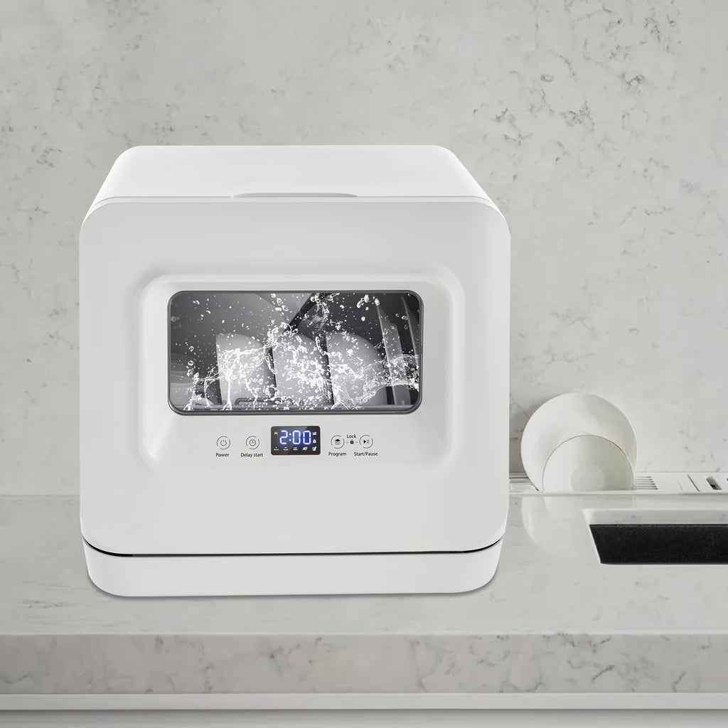 Compact Countertop Dishwasher �?6-8 Place Settings, 4 Washing Modes, Efficient 785W Power, Low Noise, Automatic Drying, Ideal for Small Kitchens and Apartments