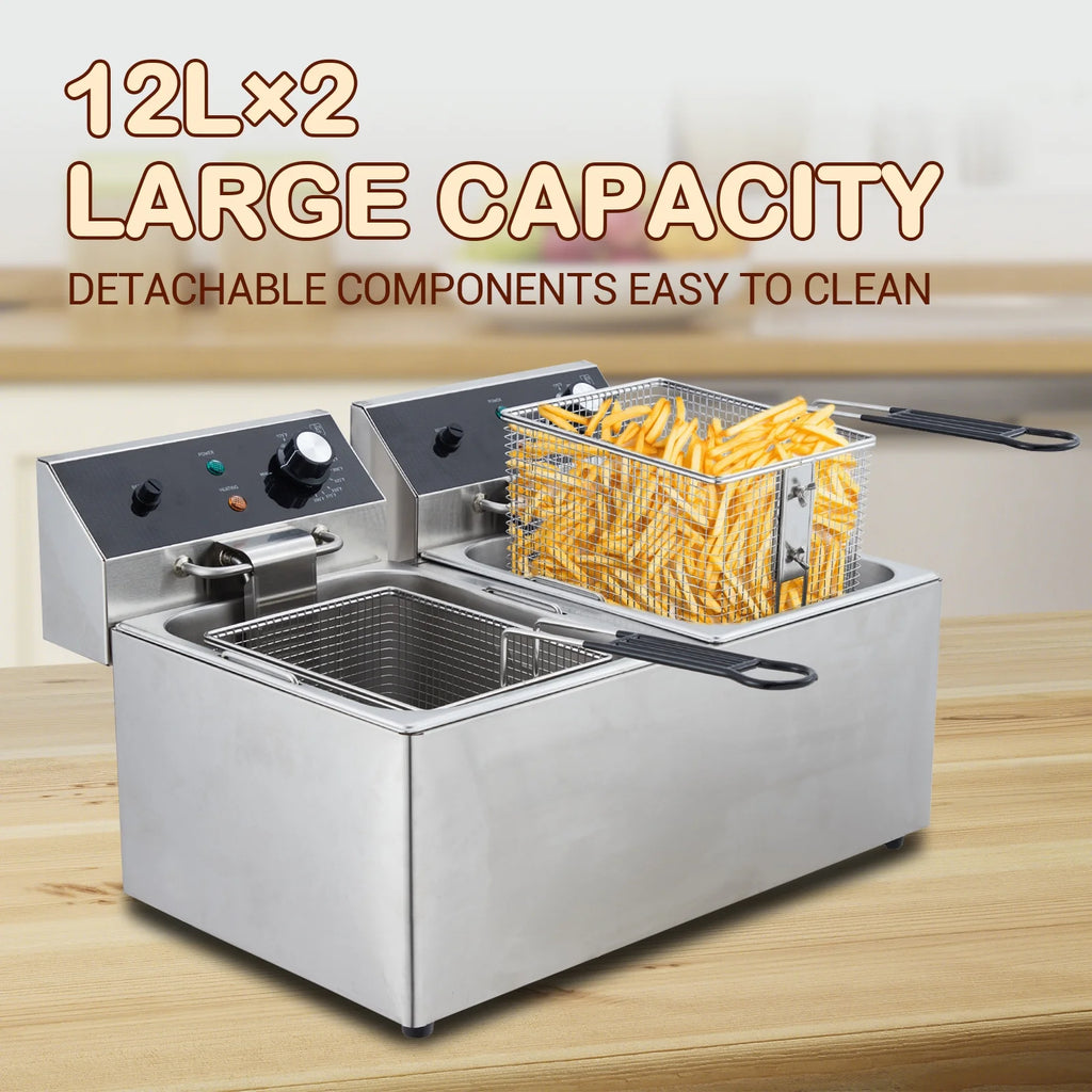 Electric Deep Fryer,Tank Stainless Steel Deep Fryer, Temperature Control, Countertop Fryer for Home Kitchen and Restaurant, 110V