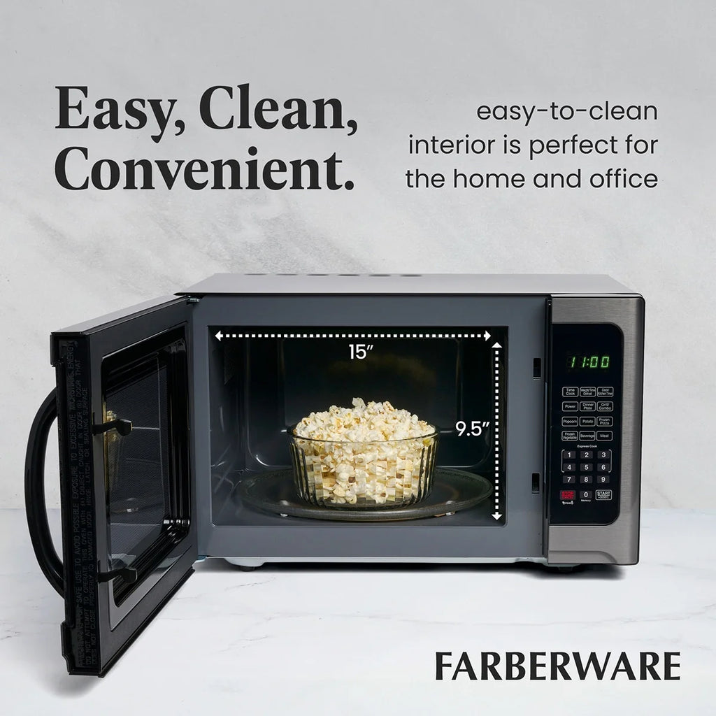 Farberware Professional 1.2 Cu. Ft. 1000-Watt Microwave Oven with Sensor Cooking, Stainless Steel/Black Body Wrap