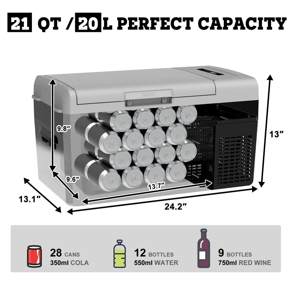Setpower FC15 12V Portable Refrigerator with AC Adapter, 15.8 Quart Car Freezer Fridge for Camping, Fast Cooling, -4a??-68a??, 3-Year Warranty, Car, RV, Truck, Home and Outdoor Use, DC & AC, Green