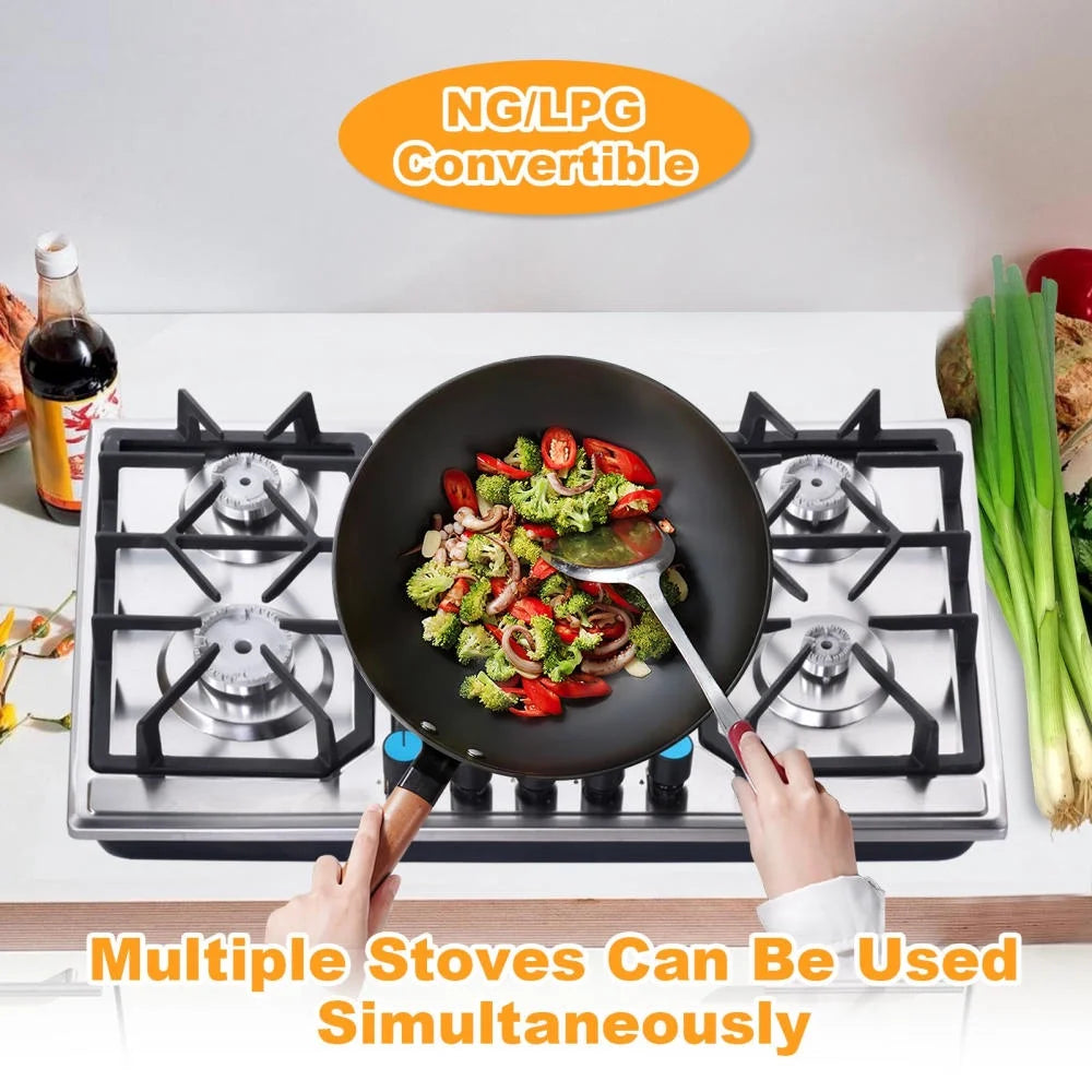 Tohu Stainless Steel Stove 3.3kW 5-Burner Closed Chassis Propane Cooktop for Outdoor/Indoor Cooking