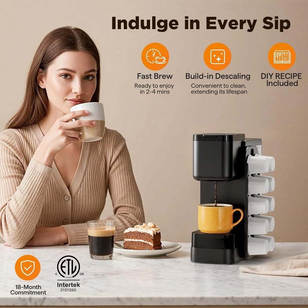 Hot & Iced Coffee Maker with Magnetic Organizer (Pods Not Included), Stores 10 Pods, 4-5 Cups Coffee Maker & Single-serve Brewer for K Cup & Grounds, 40oz Removable Water Tank