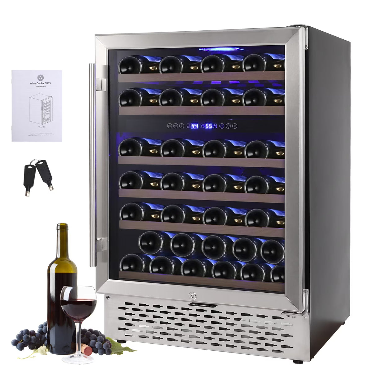Garvee 24 Bottle Freestanding Wine Cooler Refrigerator with Glass Door for Bar, Party, Winery, Black