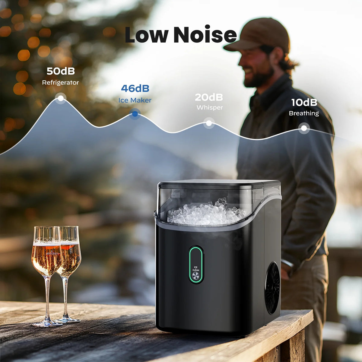 Philergo Nugget Ice Maker Countertop, Pebble Ice Maker with Soft Chewable Ice, 35 lbs/24 Hrs for Home, Kitchen, RV, Camping, Silver