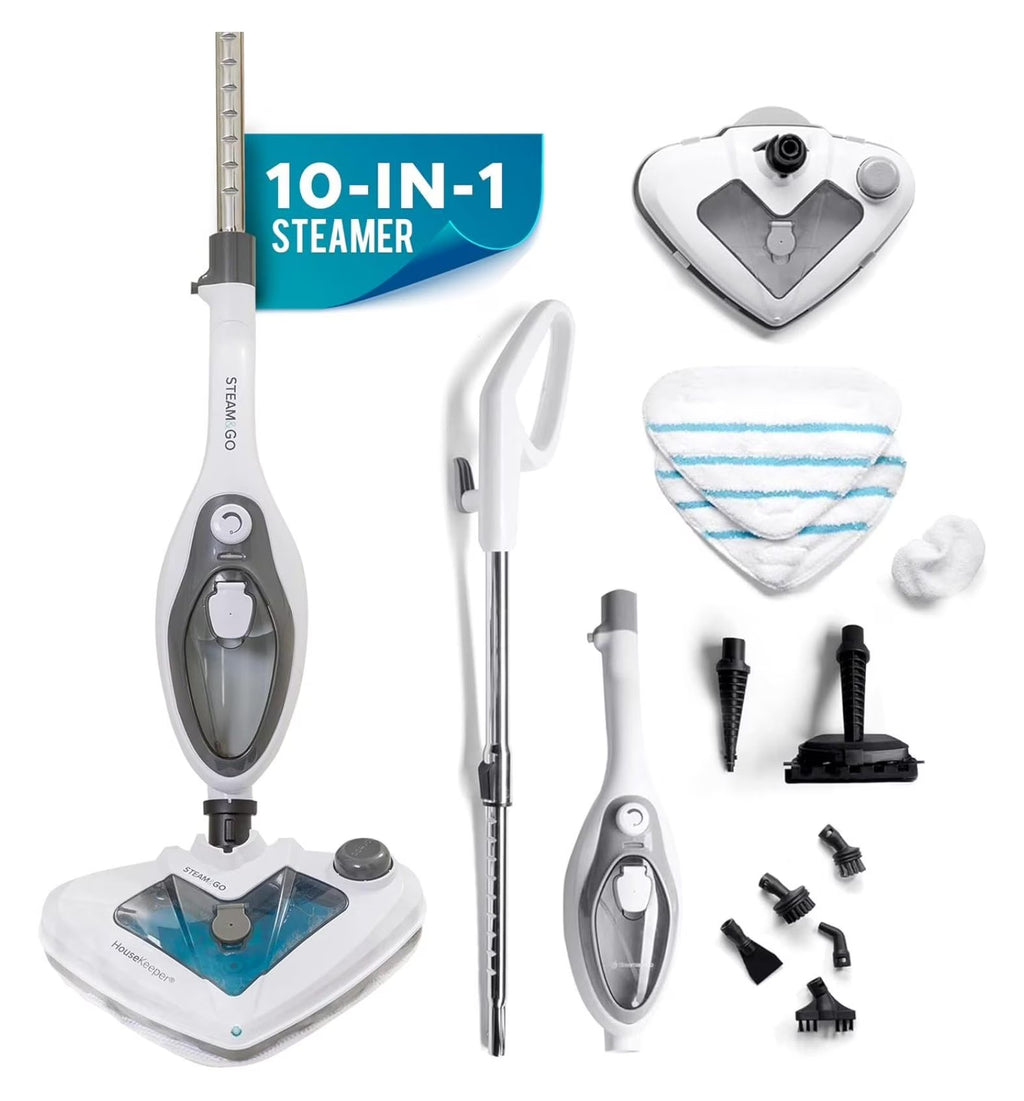 saney 10-in-1 Steam Mop - Floor Steamer with Chamber and Detachable Handle for Tile Grout, Clothes, Furniture, Hardwood, Upholstery, & Carpet, Handheld Steam Cleaner for Home Use
