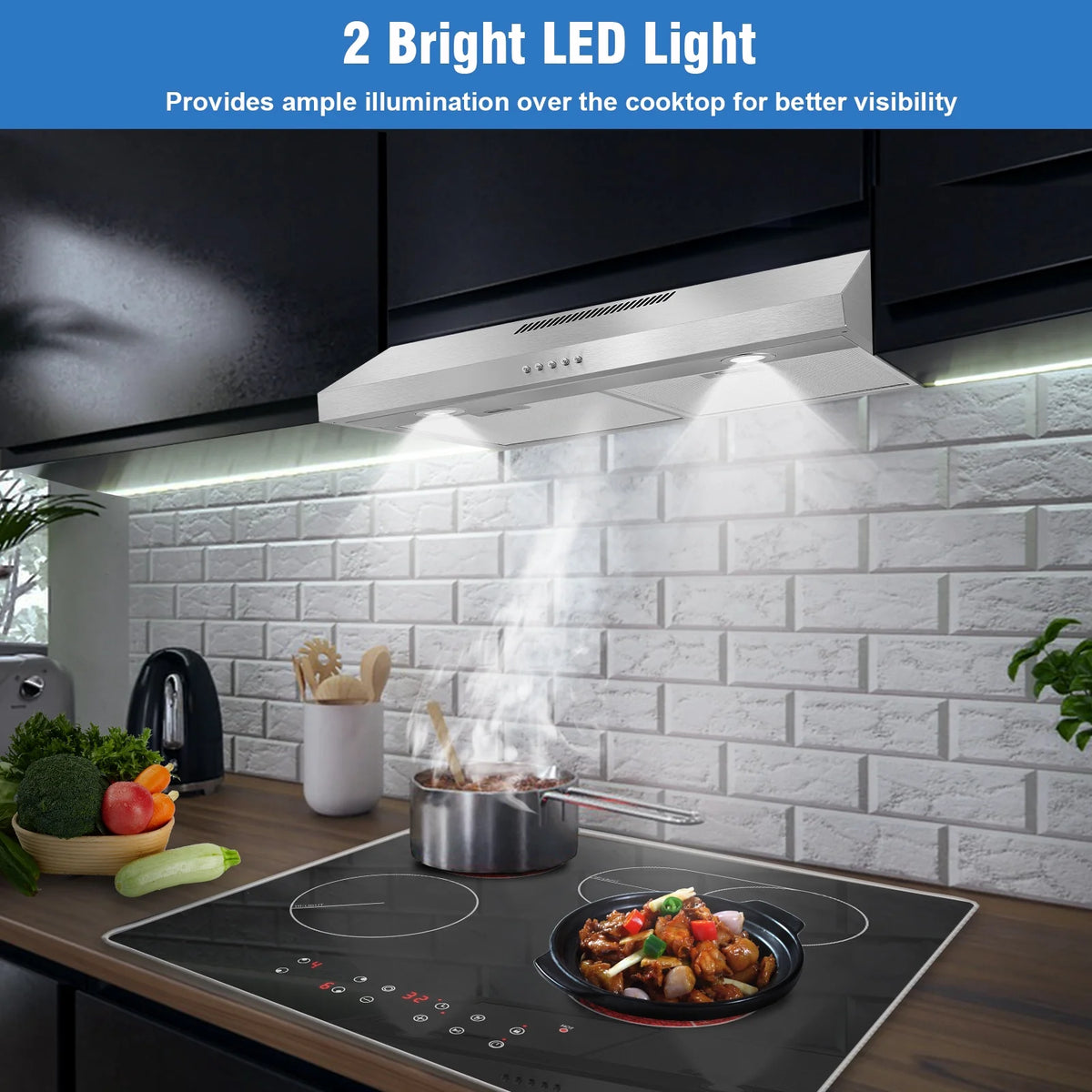GRACEALL 30 Inch Range Hood Under Cabinet Oven Vent Hood, Ducted/ Ductless Convertible Kitchen Extractor, Stainless Steel Stove Exhaust Fan, Charcoal Filter and Exhaust Pipe Included