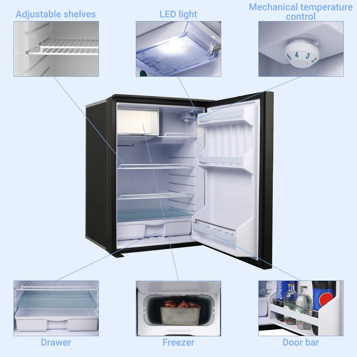 Smad 4.5 Cu ft/130L DC 12/24V RV Refrigerator with Freezer Compact Portable Fridge