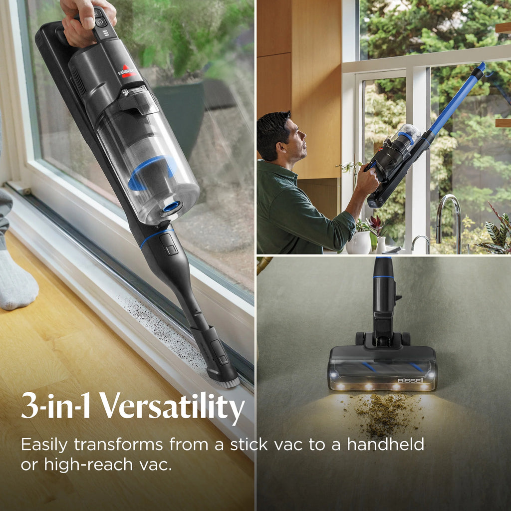 BISSELL PowerClean?? FurFindera?�� 200W Cordless Vacuum w/ 3-in-1 Versatility, Tangle Free Brush Roll, Strong Suction, Removable Battery, 40 Min Runtime, Powered Upholstery Tool, and Furfinder Headlights