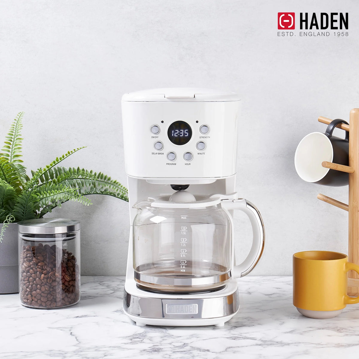 Haden Coffee Maker & Heritage 1.7 Liter Electric Kettle, Black & Chrome