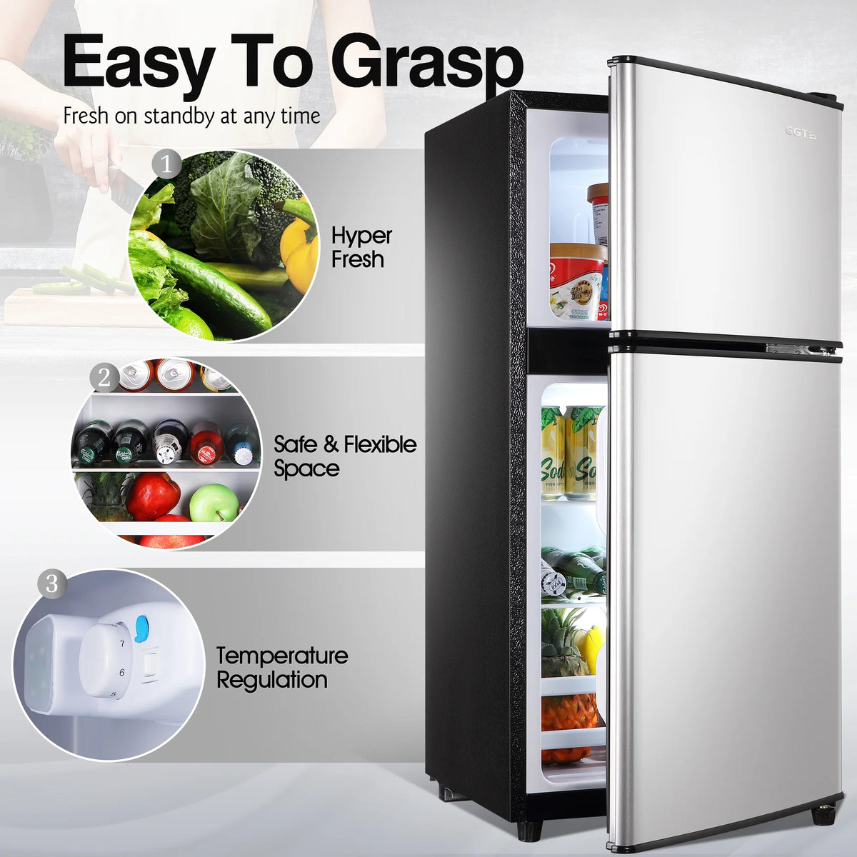 GGTB Retro Compact Two Door Refrigerator, Black, 3.0 Cu ft