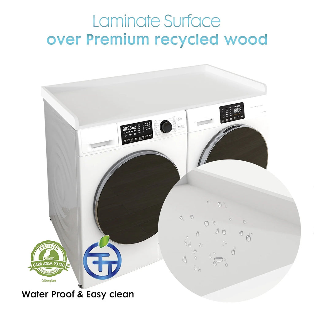 Kaboon Washer Dryer Countertop with Edge Rails, 27.5" x 54", Light Walnut