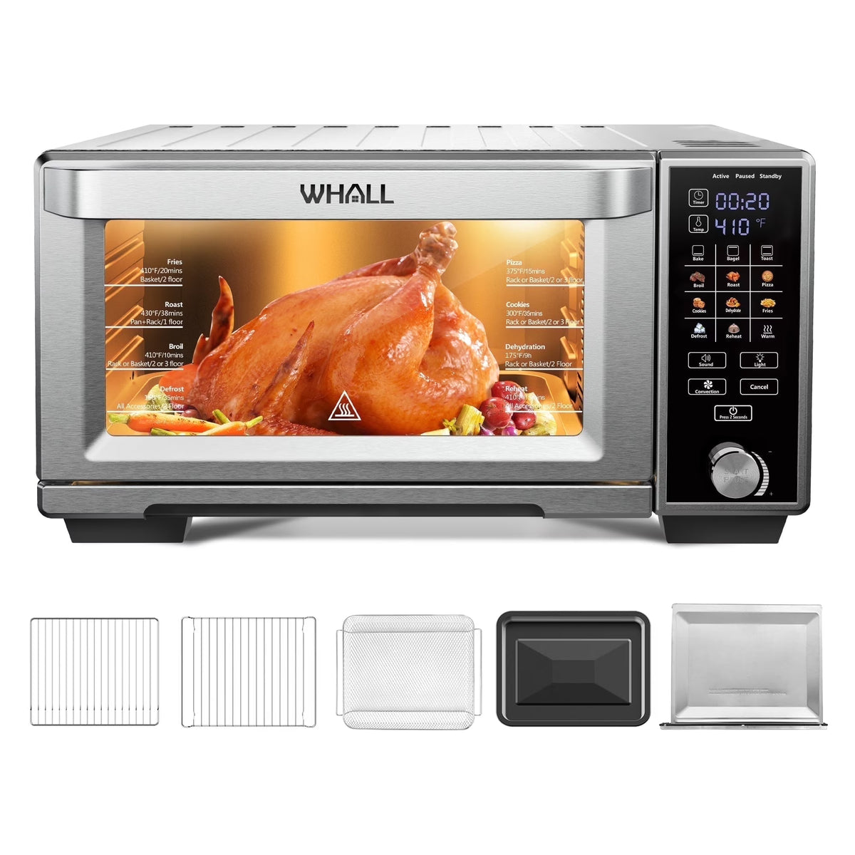 Whall 12QT Touchscreen Air Fryer Toaster Oven, 12 Pre-set Menus, Clear Window, Less Oil