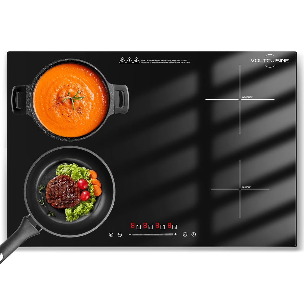 VoltCuisine Double/Dual Induction Cooktop 2 Burner, Shatter-proof Flat Glass Top, 9 Heat Settings, LED Touch Display with Child Safety Lock & Overheat Protection