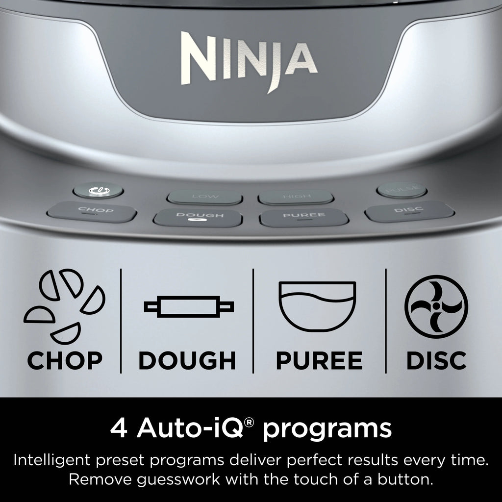Ninja 4-in-1 12 Cup Food Processor, 1000 Watts, XL Capacity, 4 Auto-iQ Programs, Chop, Puree, Dough, Disc, NF700 Silver