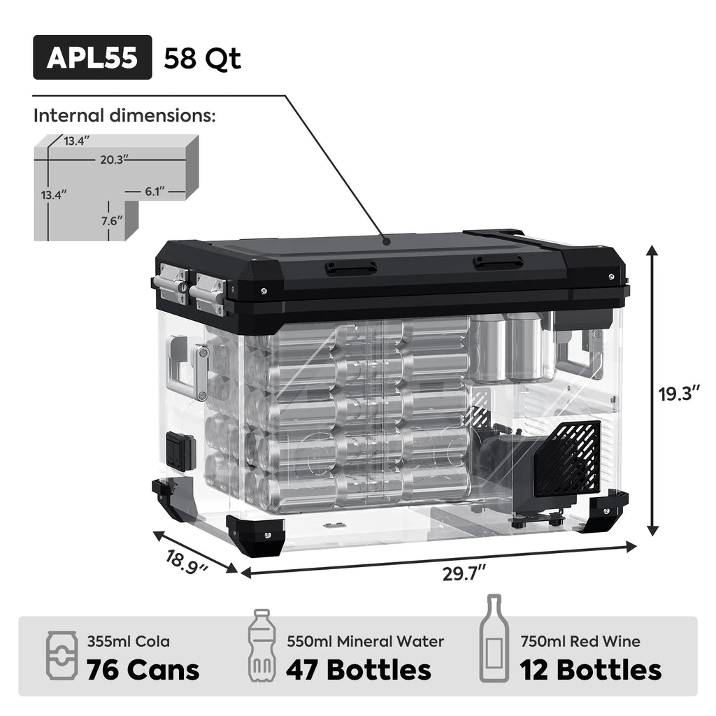 APL55 Aluminum Dual Zone 58QT Portable Cooler Black