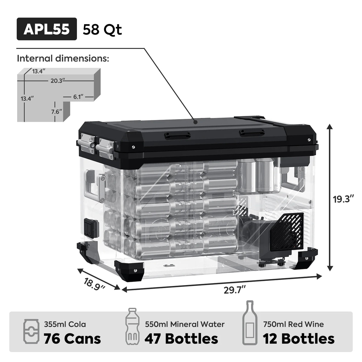 APL55 Aluminum Dual Zone 58QT Portable Cooler Black