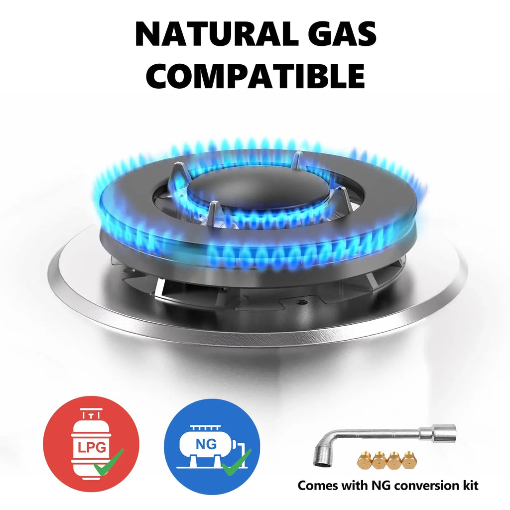 Graceall 24in Gas Stove Cooktop, Drop-in 24inch Gas Stove Top 4 Burners, NG/LPG Convertible Neutral Gas Propane Cooktop Gas Hob with Thermocouple Protection