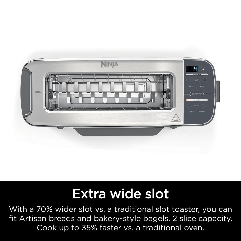 Ninja? Foodi? 2-in-1 Flip Toaster, 2-Slice Toaster, Compact Toaster Oven, Snack Maker, 1500 Watts, ST100