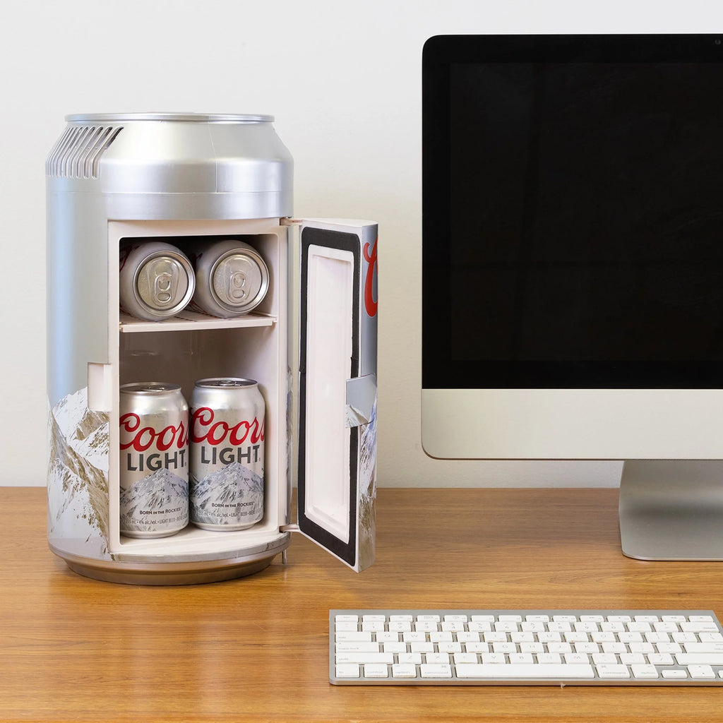 Coca-Cola 8 Can Portable Mini Fridge w/ 12V DC and 110V AC Cords, 5.4L (5.7 qt) Can Shaped Personal Cooler, Red, Travel Fridge for Drinks, Snacks, Lunch, Home, Office, Dorm Room, RV