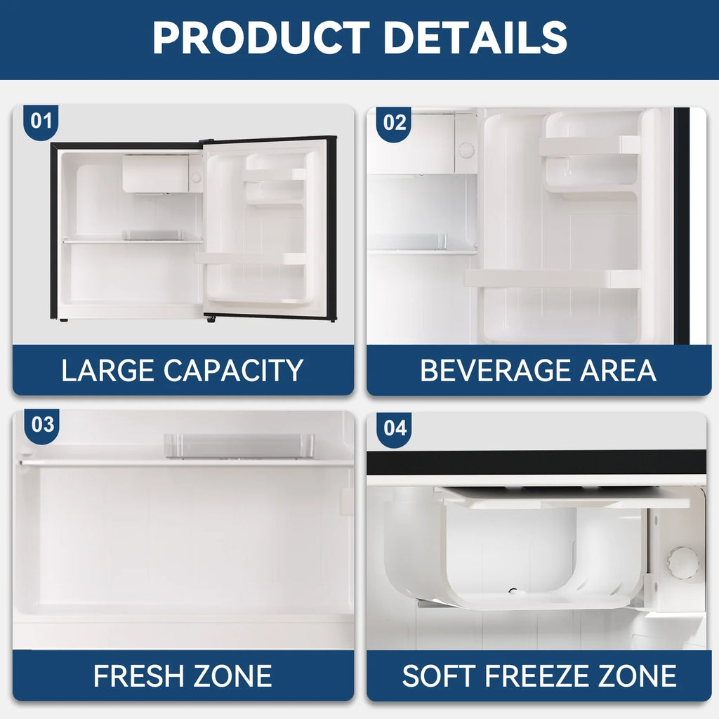 Frestec Compact Design Mini Refrigerator with Freezer, Black, 1.7 Cu.Ft