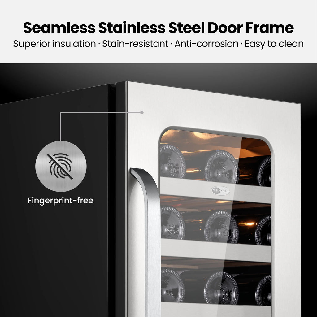 Whynter 15 Inch Wine Fridge Cooler - 33 Bottles Wine Fridge with Glass Door, Small Wine Refrigerator with 3 LED Light Built-in for Home Bar Kitchen