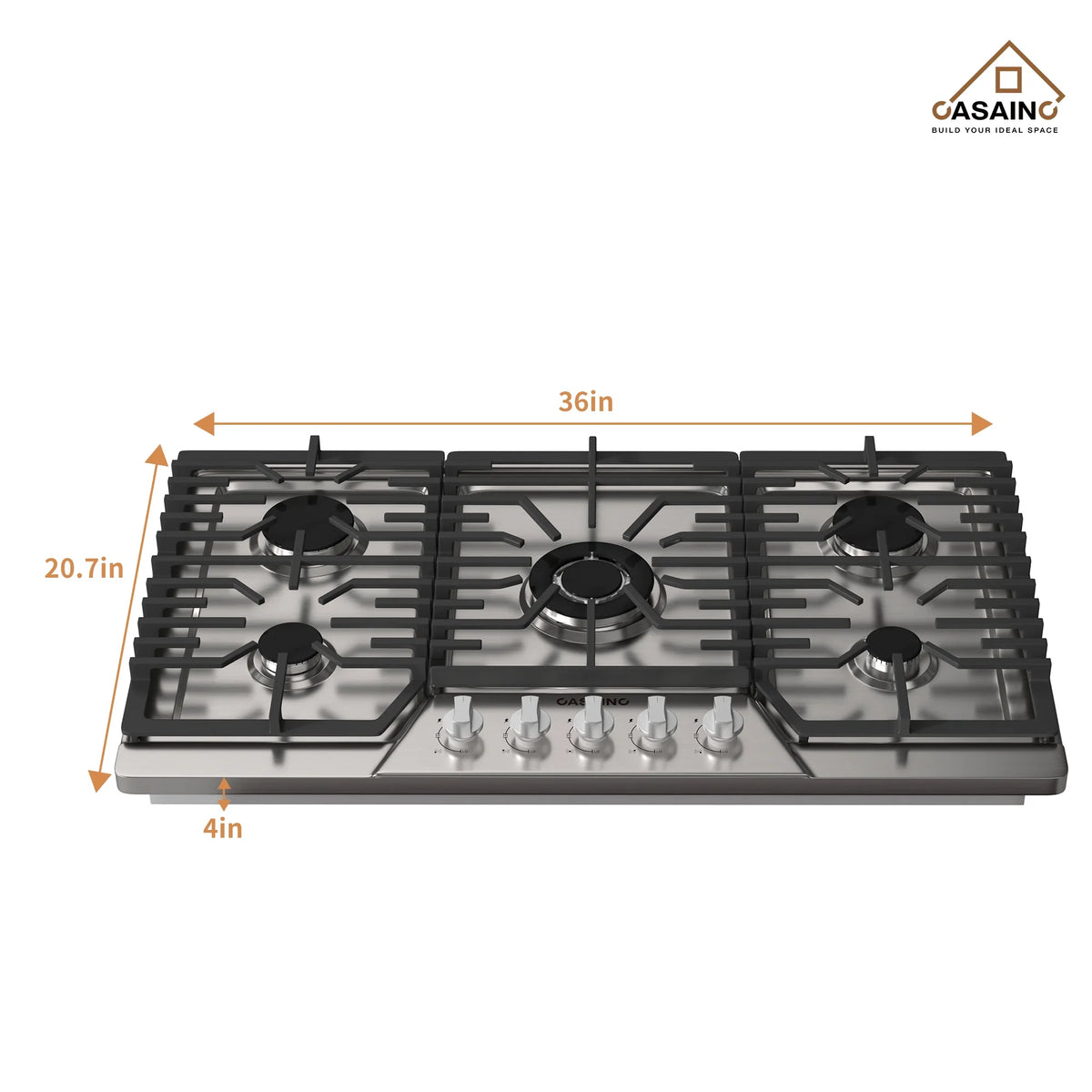 CASAINC 36" Recessed Natural Gas Cooktop with 5 Burners and Liquid Propane Conversion Kit, Stainless Steel