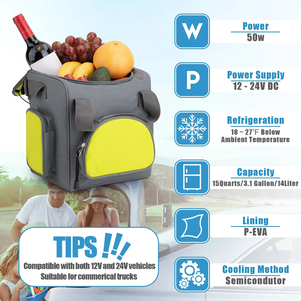 Paffenery 15 Quarts Car Cooler Plug in, 16L Small Electric Cooler, 12V Mini Car Fridge Portable Refrigerator for Camping