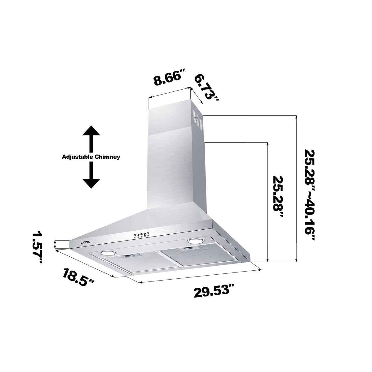 CIARRA Black Range Hood 30 inch Wall Mount Vent Hood Ductless Ducted Convertible CAB206P75