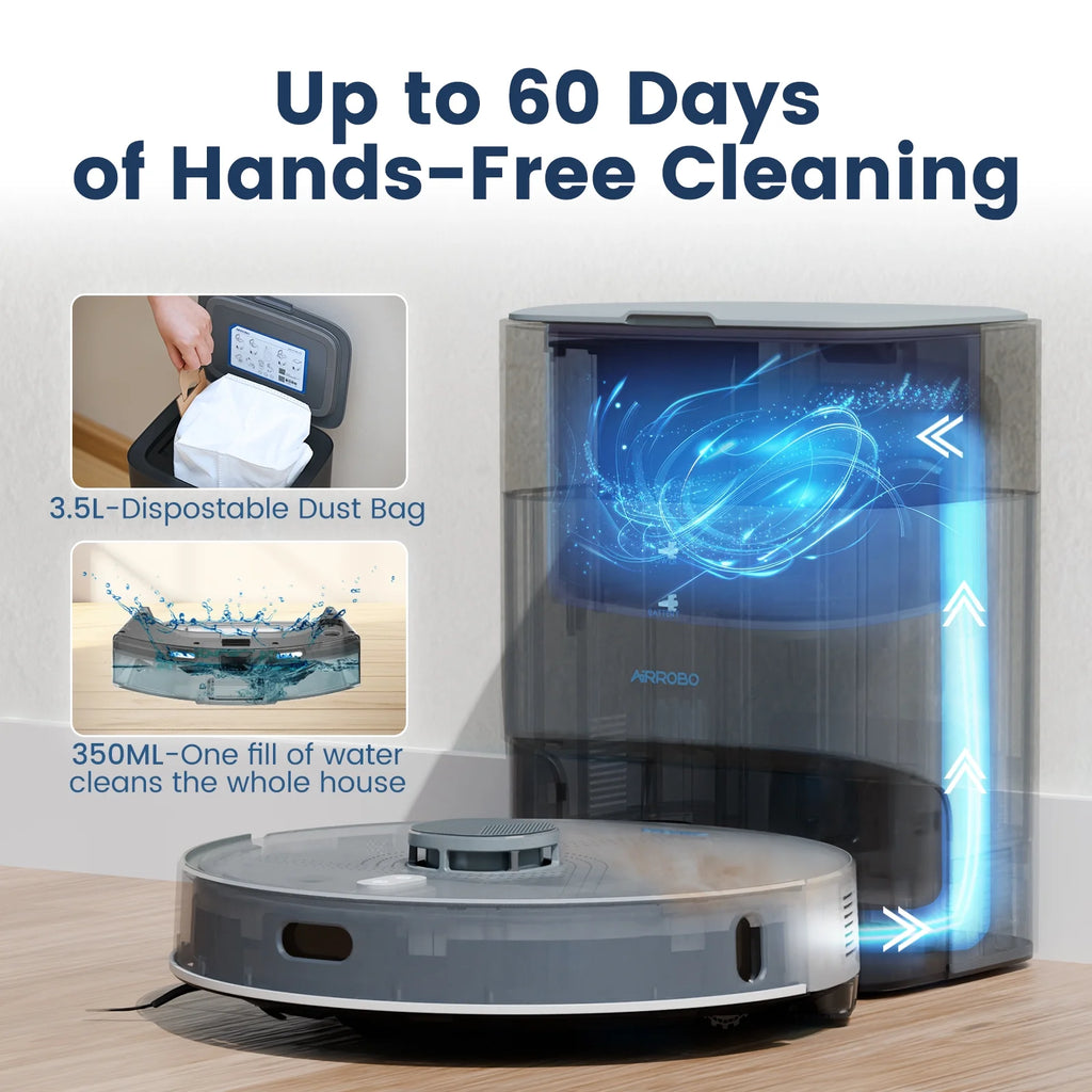 (2025Upgrade) AIRROBO L50 Self-Empty Robot Vacuum and Mop Combo with Ultrasonic Carpet Inspection��5500Pa Powerful Suction for Pet Hair