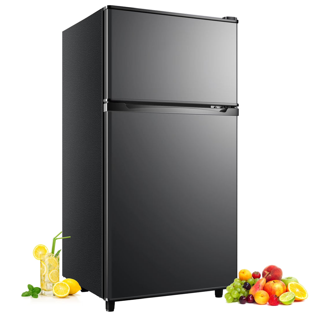 CALLIEVER Compact Mini Fridge with Freezer, 3.5 Cu.Ft 2-Door Refrigerator �C Ideal for Dorm, Office, Bedroom �C 7 Temp Settings, Adjustable Shelves,Silver