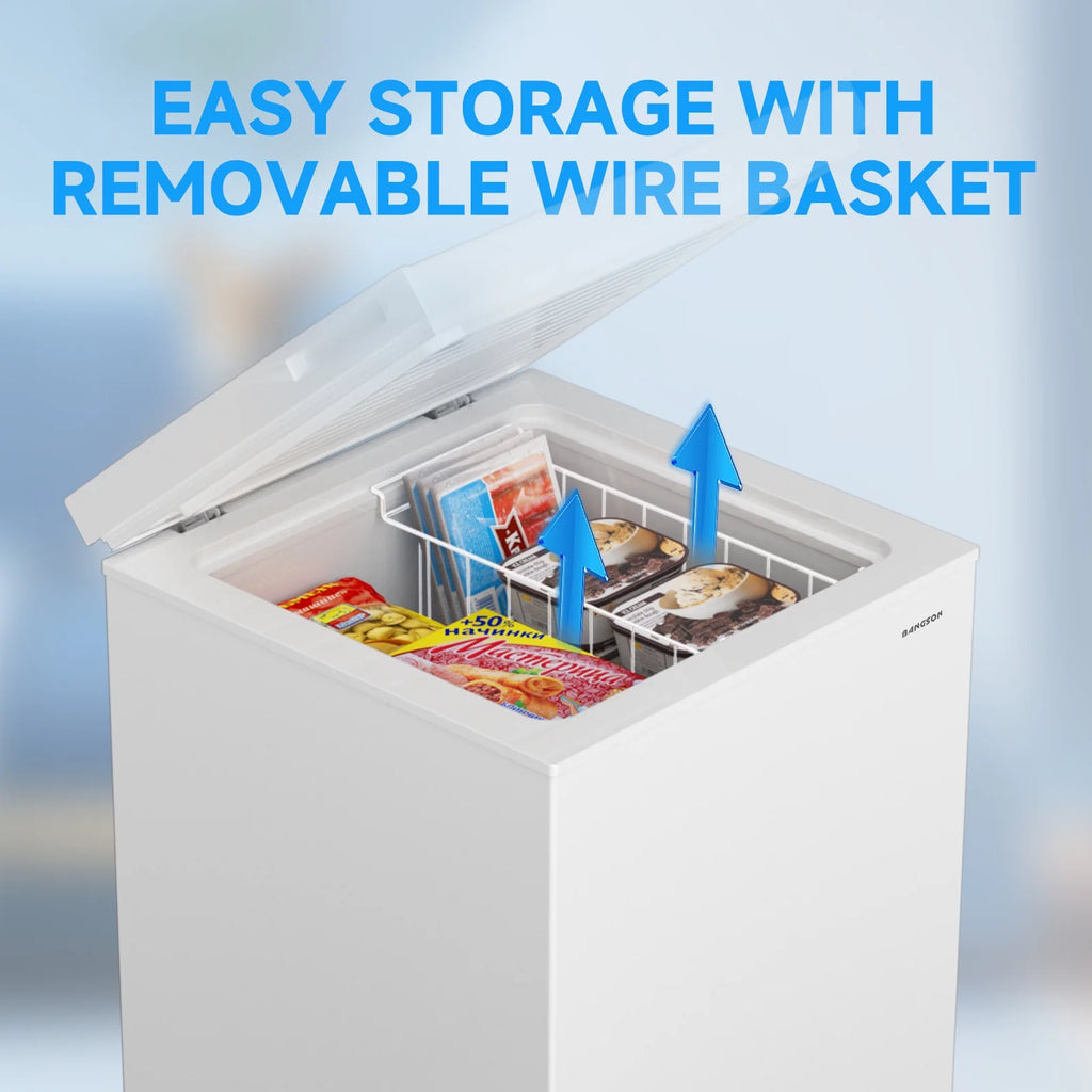 BANGSON 3.5 Cubic Feet Chest Freezer,Deep Freezer With Removable Basket,Adjustable Temperature for Home/Dorms/Apartment/Office
