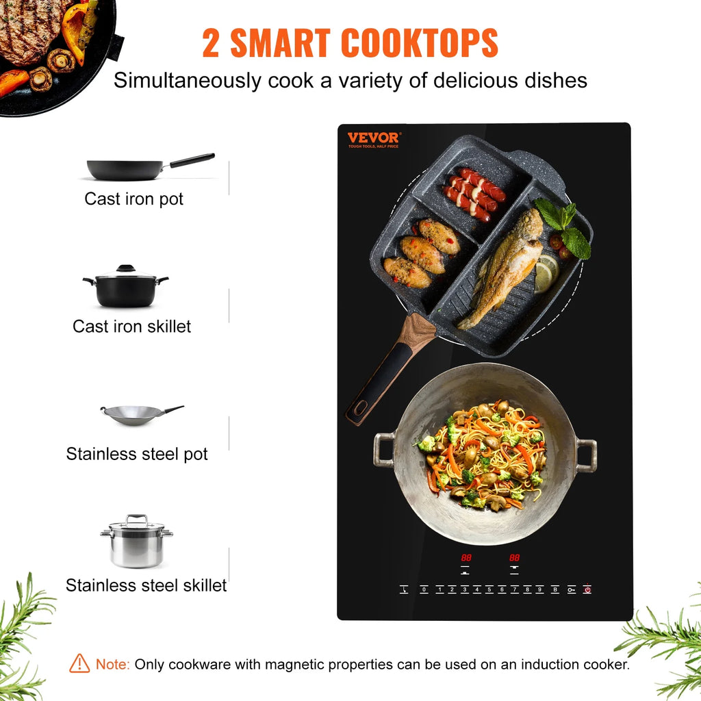 BENTISM 12 inch Electric Cooktop 2 Burners 1800W Stove Top Touch Control
