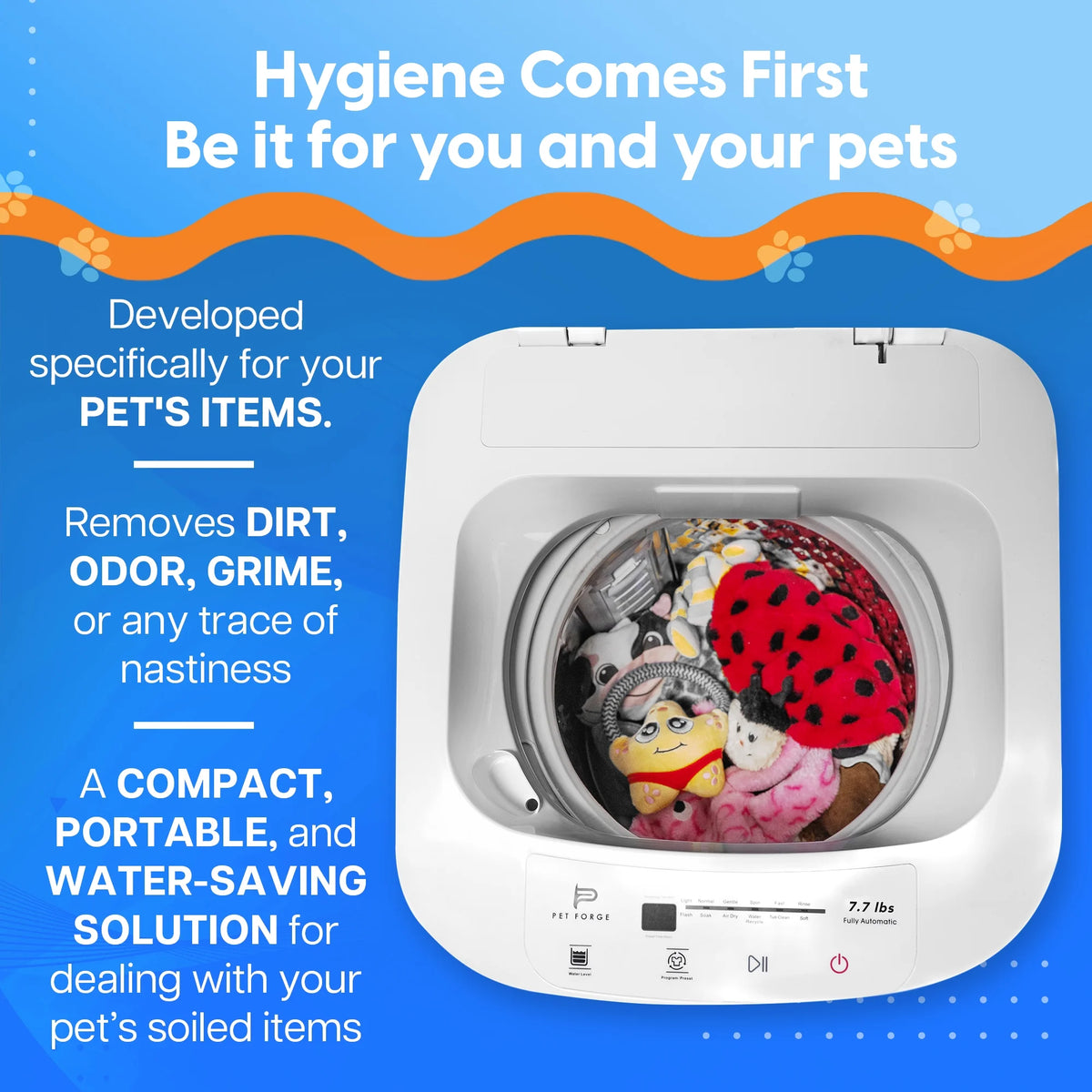Pet Forge Spin Fresh Portable Pet Washing Machine, Fully Automatic 8 lb Capacity Top Load Washer