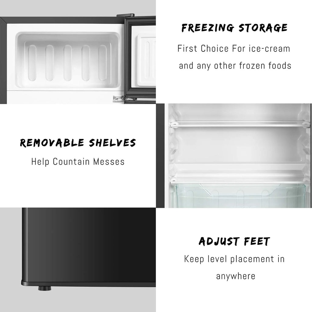 Kcpolre Pink Mini Fridge with Freezer 3.2 Cu.ft Refrigerators, Adjustable Glass Shelves, Quiet Dual Door Dorm Fridge for Bedroom, College, Office