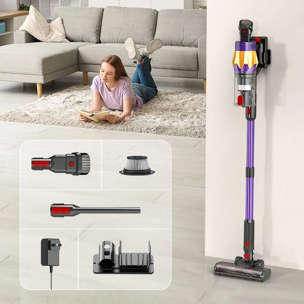 Cordless Vacuum Cleaner, Vacuum Cleaner for Home Rechargeable, Lightweight Stick Vacuum for Hardwood and Pet Hair