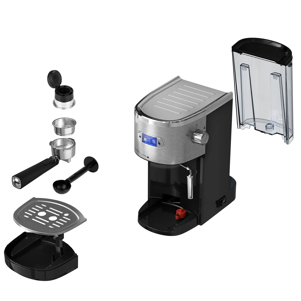Electactic NEW Coffee Maker 2.0, with 20BAR Extraction, LED Display, 1.2L Water Tank, PCB Electronic Temperature Control, Steam Milk Frother, for Home, Office, Coffee Shop - Black