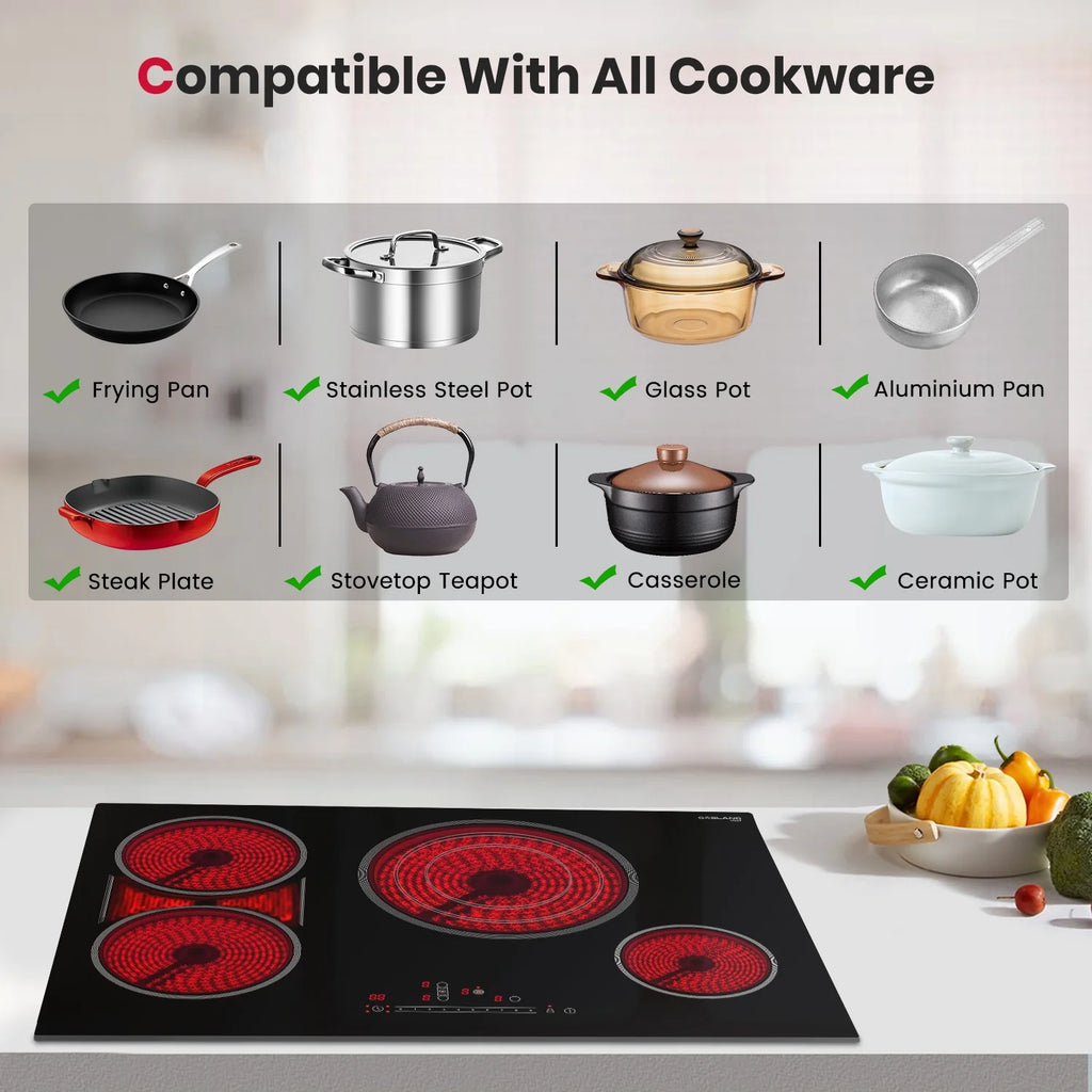 Gasland Chef 30 in. 4 Elements Radiant Electric Cooktop in Black with Tri-Ring Element and Bridge Element