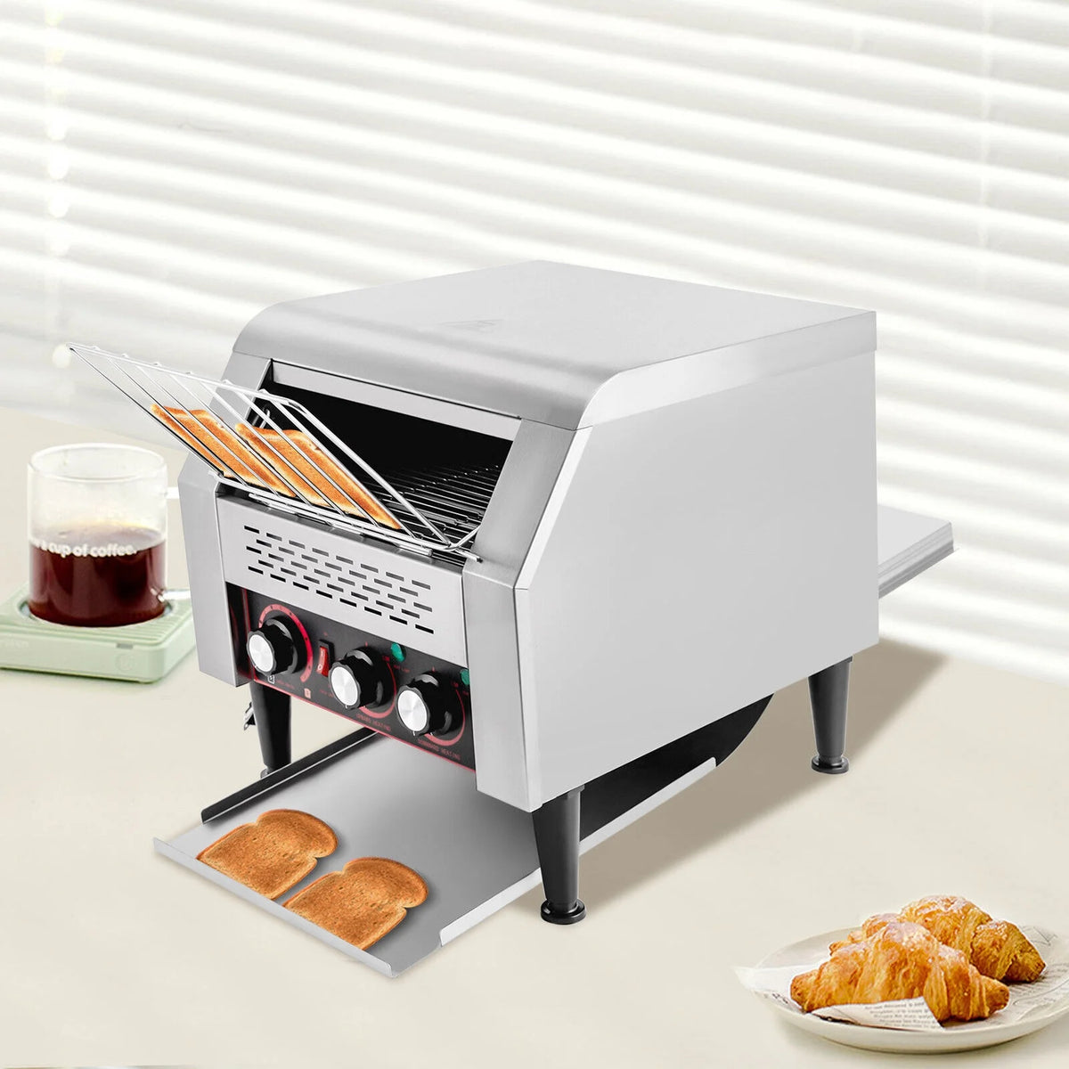 Miumaeov Conveyor Toaster 300 Slices/Hour Heavy Duty Commercial Conveyor Toaster 2200W Stainless Steel Toaster Oven for Restaurant & Home Use