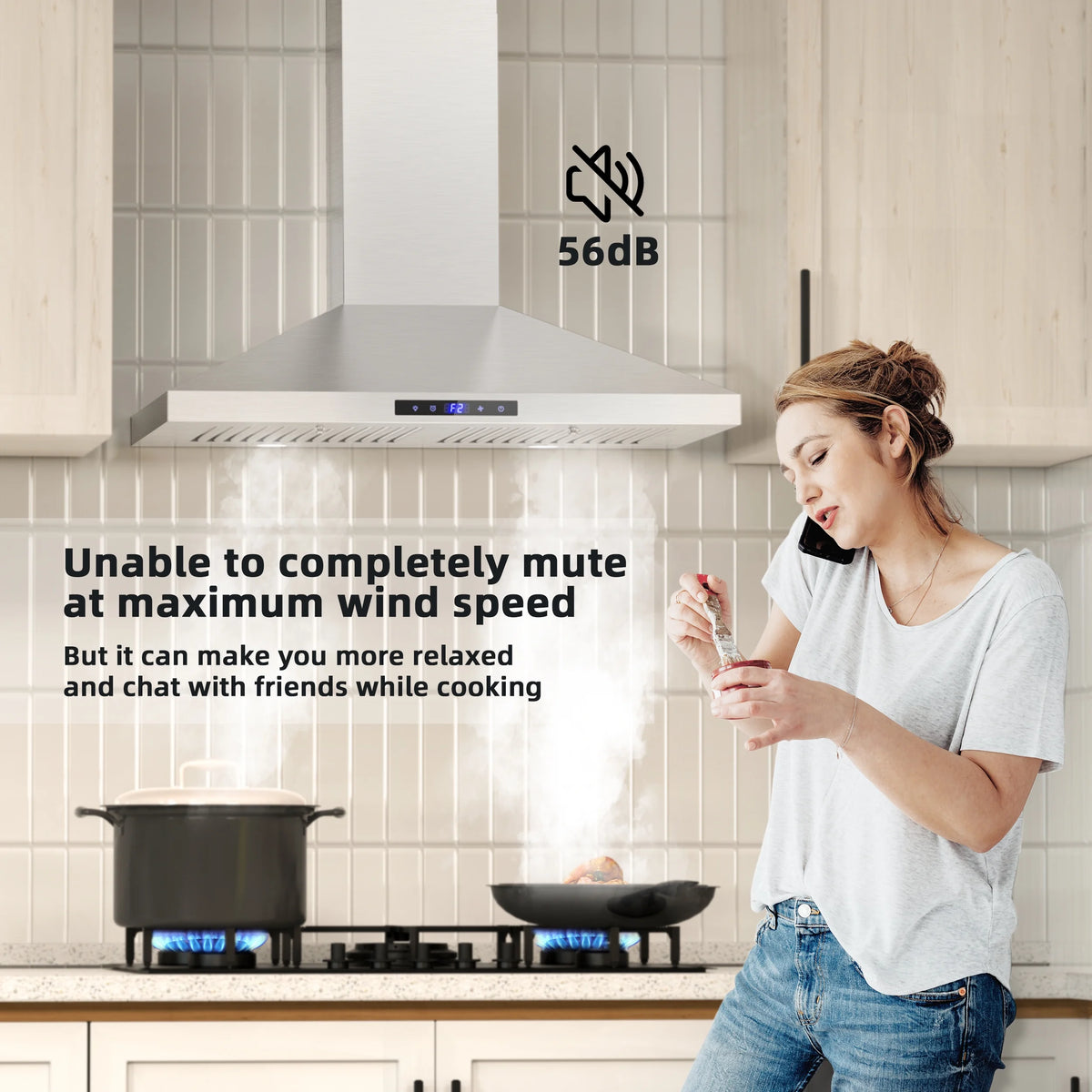 FIREGAS Range Hood 30 Inch, Stainless Steel Wall Mount Kitchen Hood with 3 Speed Exhaust Fan, Ducted/Ductless Convertible, Touch Control, Stove Vent Hood with 5-Layer Aluminium and Charcoal Filters