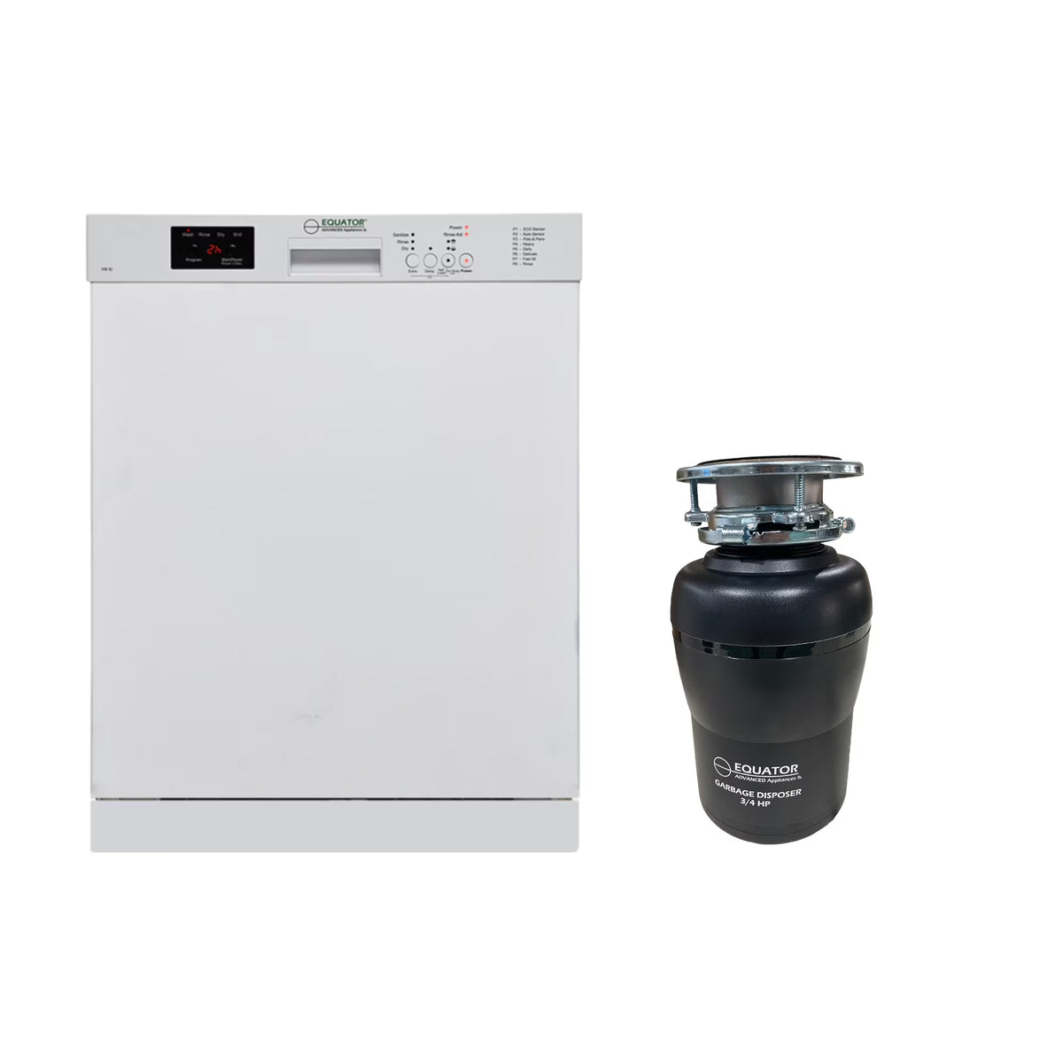 Equator 24 in Dishwasher 14 place + 3/4 HP Garbage Disposer QUIET 51dB 110V