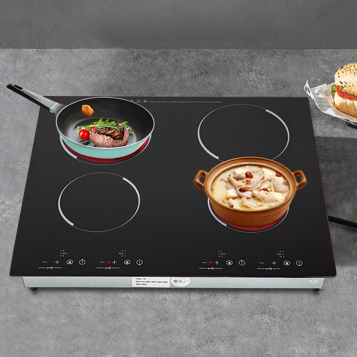 110V Electric Cooktop, Built-in Cooktop 3000W, Electric Stove Top with 4 Electric Burners, 9 Heating Level, Kid Safety Lock, Sensor Touch Control