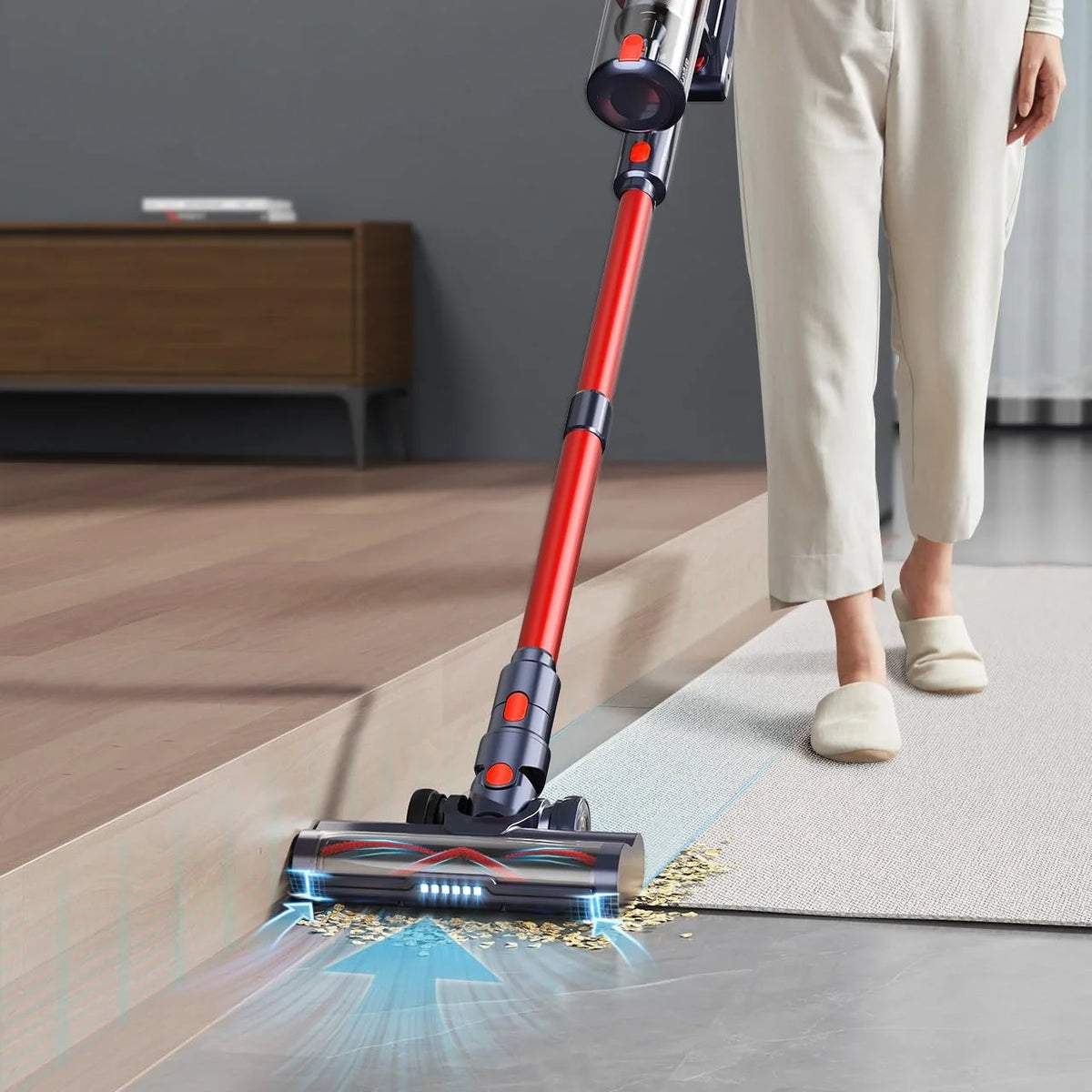 Cordless Vacuum Cleaner, 450W/38Kpa Vacuum Cleaners for Home with LED Screen, Max 60 Mins Runtime, Noise Reduction Tech, Anti-Tangle Stick Vacuum for Pet Hair Carpet and Hardfloor